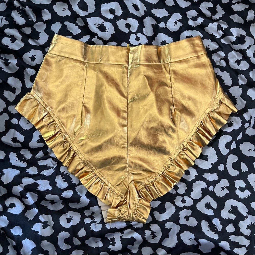 Gold Ruffle High-Waisted Shorts - Picture 2 of 3